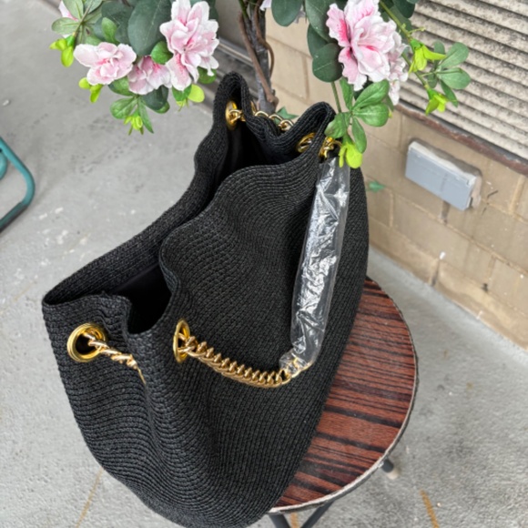 NWT Black Straw Saks Fifth Avenue Bag - Picture 5 of 5